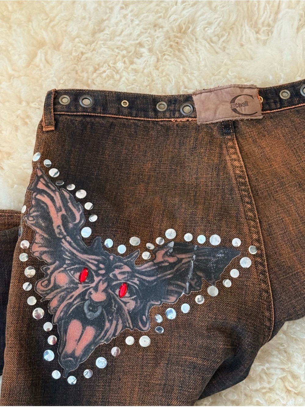 RARE 🔥 Just Cavalli 2003 Low Rise Bat Acid Wash Jeans - Picture 6 of 15